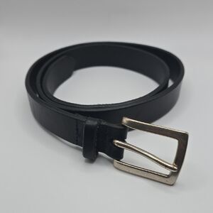 GAP Black Leather Belt with Silver-Tone Brass Buckle
